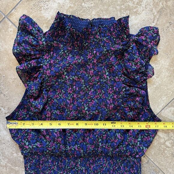 Lulus Evalina Midi Dress Womens Large Navy Blue Floral Smocked Ruffles Flowy - Picture 14 of 15